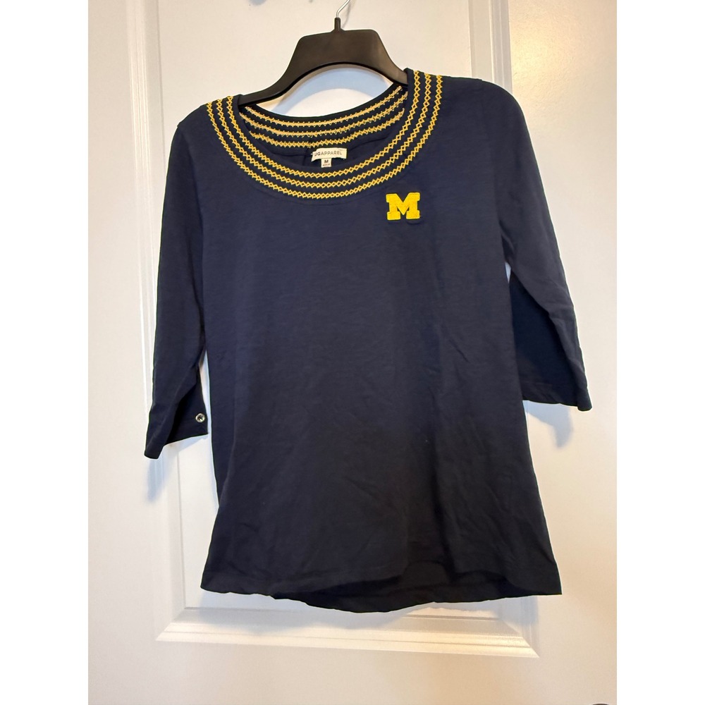 UG Apparel Michigan Wolverines Top Womens Medium Navy Blue Excellent 3/4 Sleeve